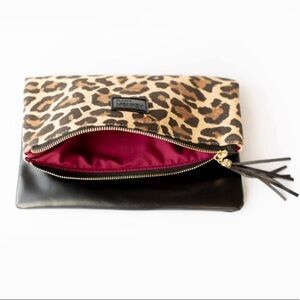 Funky Monkey Leopard Print & Black Vegan Leather
Fold Over Zippered Clutch NEW